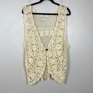 Avenue Cream Crochet Sleeveless Vest Layering Piece Fairycore Cottagecore 14/16‎